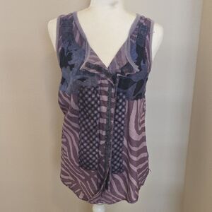 Gregory Purple Patterned Sleeveless Blouse S